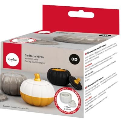 Rayher Moule pour pot « CITROUILLE » en silicone, 2 pces, 3D, 10cm ø, H. 8,5cm, béton créatif, Raysin, résine époxy, décoration, cadeaux, rangement, automne-36162000, Gris - Publicité Rayher Moule pour pot « CITROUILLE » en silicone, 2 pces, 3D, 10cm ø, H. 8,5cm, béton créatif, Raysin, résine époxy, décoration, cadeaux, rangement, automne-36162000, Gris - Publicité