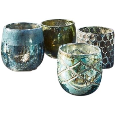 Loberon Marine Lot de 4 photophores en Verre soufflé à la Bouche Argenté, Bleu/Vert - Publicité Loberon Marine Lot de 4 photophores en Verre soufflé à la Bouche Argenté, Bleu/Vert - Publicité