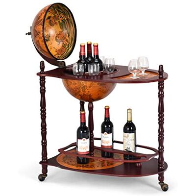 COSTWAY Bar Globe Terrestre Vintage Mappemonde en Bois d'Eucalyptus avec Roulette pour Stocker Bouteilles et Verres Porte-Bouteilles 16e Siècle - Publicité COSTWAY Bar Globe Terrestre Vintage Mappemonde en Bois d'Eucalyptus avec Roulette pour Stocker Bouteilles et Verres Porte-Bouteilles 16e Siècle - Publicité