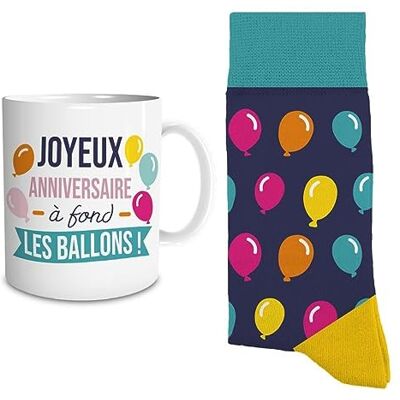 STC Coffret Mug et Chaussettes Assorties T39/45 Joyeux Anniversaire à fond les Ballons - Publicité STC Coffret Mug et Chaussettes Assorties T39/45 Joyeux Anniversaire à fond les Ballons - Publicité