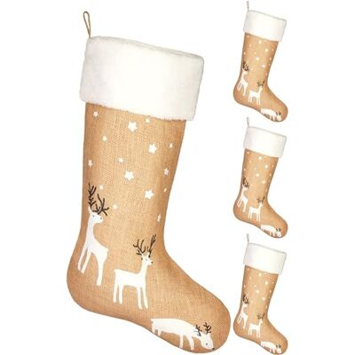 BRUBAKER Chaussette de Noël à Remplir et à Suspendre 52 cm Grand Chaussette de Saint Nicolas Chaussette de Noël Décorative en Jute Rennes Étoiles Blancs 4 pcs. Publicité BRUBAKER Chaussette de Noël à Remplir et à Suspendre 52 cm Grand Chaussette de Saint Nicolas Chaussette de Noël Décorative en Jute Rennes Étoiles Blancs 4 pcs. Publicité