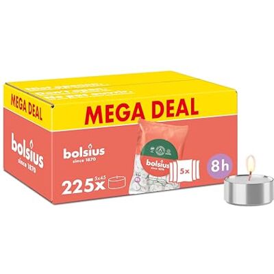 Bolsius Lot de 225 bougies chauffe-plat 8 heures de combustion Blanc Contient de la cire végétale naturelle Longueur de combustion Bougies décoratives ménagères Sans huile de palme - Publicité Bolsius Lot de 225 bougies chauffe-plat 8 heures de combustion Blanc Contient de la cire végétale naturelle Longueur de combustion Bougies décoratives ménagères Sans huile de palme - Publicité