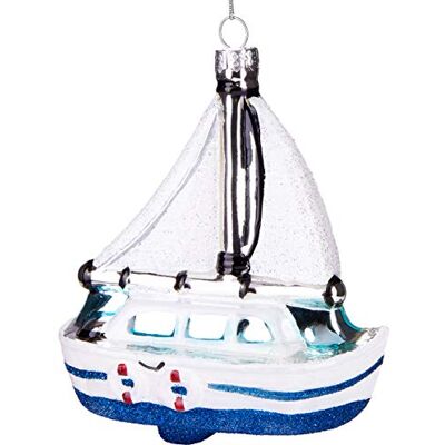 BRUBAKER Suspension pour Sapin de Noël Bateau à Voiles/Voilier Blanc Boule en Verre Soufflé Peinte à la Main Drôle & Originale Décoration Arbre de Noël 12,2 cm - Publicité BRUBAKER Suspension pour Sapin de Noël Bateau à Voiles/Voilier Blanc Boule en Verre Soufflé Peinte à la Main Drôle & Originale Décoration Arbre de Noël 12,2 cm - Publicité
