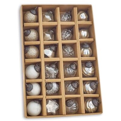 Loberon Sanary Lot de 24 Boules de Noël Nombreuses Finitions différentes Diverses Formes et Coloris, argenté - Publicité Loberon Sanary Lot de 24 Boules de Noël Nombreuses Finitions différentes Diverses Formes et Coloris, argenté - Publicité