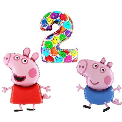 Toyland ® Peppa & George Pig Lot de ballons en aluminium 2 ballons en forme de personnage de 37" et 1 ballon numéroté de 40" Décorations de fête pour enfants - Publicité Toyland ® Peppa & George Pig Lot de ballons en aluminium 2 ballons en forme de personnage de 37" et 1 ballon numéroté de 40" Décorations de fête pour enfants - Publicité