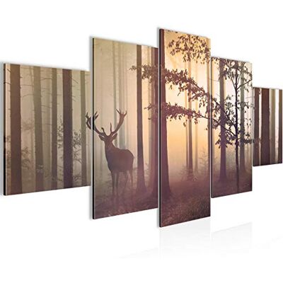 Tableau Forêt Cerf 200 x 100 cm 5 Parties XXL Decoration Murale Dessin Jaune 013451c - Publicité Tableau Forêt Cerf 200 x 100 cm 5 Parties XXL Decoration Murale Dessin Jaune 013451c - Publicité