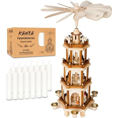 BRUBAKER Pyramide de Noël avec Lot de 50 Bougies Blanches Carrousel Rotatif à Quatre Niveaux avec Figurines en Bois Peintes à la Main Décoration de Noël de 60 cm Finition Naturelle - Publicité BRUBAKER Pyramide de Noël avec Lot de 50 Bougies Blanches Carrousel Rotatif à Quatre Niveaux avec Figurines en Bois Peintes à la Main Décoration de Noël de 60 cm Finition Naturelle - Publicité