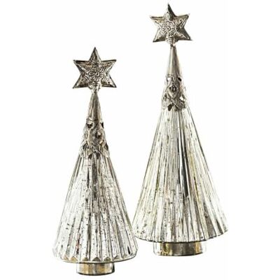 Loberon Lillemor Lot de 2 sapins de Noël décoratifs Verre soufflé Bouche Étoile en métal, argenté - Publicité Loberon Lillemor Lot de 2 sapins de Noël décoratifs Verre soufflé Bouche Étoile en métal, argenté - Publicité