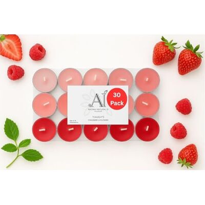 Aroma Naturals London Lot de 30 bougies chauffe-plat parfumées 4 heures de combustion Taille standard D 3,77 x H 1,45 cm Cire colorée trois tons et tasses en aluminium Lot de 30 bougies - Publicité Aroma Naturals London Lot de 30 bougies chauffe-plat parfumées 4 heures de combustion Taille standard D 3,77 x H 1,45 cm Cire colorée trois tons et tasses en aluminium Lot de 30 bougies - Publicité