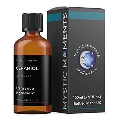 Mystic Moments Geraniol 100ml Ingrédient parfumé aux notes de notes florales, rose, ylang ylang pour parfums, savons, bougies et cosmétiques. Publicité Mystic Moments Geraniol 100ml Ingrédient parfumé aux notes de notes florales, rose, ylang ylang pour parfums, savons, bougies et cosmétiques. Publicité