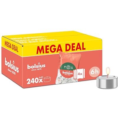 Bolsius Lot de 240 bougies chauffe-plat 6 heures de combustion Blanc Contient de la cire végétale naturelle Longueur de combustion Bougies décoratives ménagères Sans huile de palme - Publicité Bolsius Lot de 240 bougies chauffe-plat 6 heures de combustion Blanc Contient de la cire végétale naturelle Longueur de combustion Bougies décoratives ménagères Sans huile de palme - Publicité