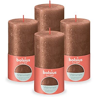 Bolsius Lot de 4 bougies pilier rustiques Cuivre scintillant Longue durée de combustion de 62 heures Bougie de maison Décoration d'intérieur Sans parfum Avec cire naturelle végétalienne - - Publicité Bolsius Lot de 4 bougies pilier rustiques Cuivre scintillant Longue durée de combustion de 62 heures Bougie de maison Décoration d'intérieur Sans parfum Avec cire naturelle végétalienne - - Publicité