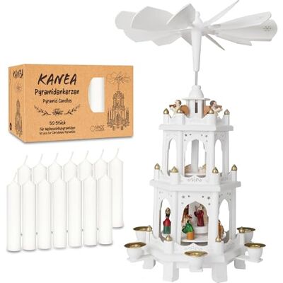 BRUBAKER Pyramide de Noël Blanche avec Lot de 50 Bougies Blanches Carrousel Rotatif à Trois Niveaux avec Figurines en Bois Peintes à la Main 45 cm Décoration de Noël - Publicité BRUBAKER Pyramide de Noël Blanche avec Lot de 50 Bougies Blanches Carrousel Rotatif à Trois Niveaux avec Figurines en Bois Peintes à la Main 45 cm Décoration de Noël - Publicité