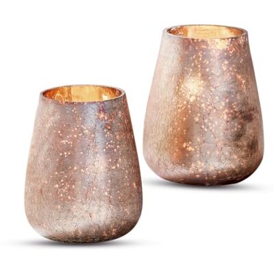 Loberon Chanut Lot de 2 photophores Motif Romantique Très bel Effet Verre mercuré, Rose/doré - Publicité Loberon Chanut Lot de 2 photophores Motif Romantique Très bel Effet Verre mercuré, Rose/doré - Publicité
