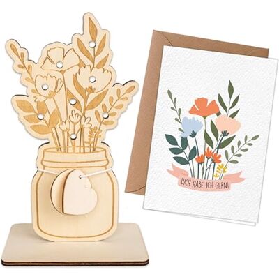 Papierdrachen Vase à fleurs en bois avec carte postale et enveloppe Léger et durable Pour la fête des mères, un anniversaire Lot 01 - Publicité Papierdrachen Vase à fleurs en bois avec carte postale et enveloppe Léger et durable Pour la fête des mères, un anniversaire Lot 01 - Publicité