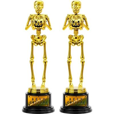 JOYIN Lot de 2 trophées d'Halloween Squelette de costume 29 x 8,9 cm Pour médailles d'Halloween, prix de fête, trophée de concours de costume doré - Publicité JOYIN Lot de 2 trophées d'Halloween Squelette de costume 29 x 8,9 cm Pour médailles d'Halloween, prix de fête, trophée de concours de costume doré - Publicité