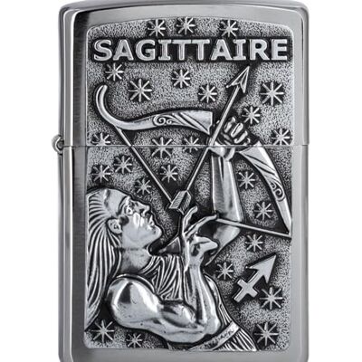 Zippo Briquet Tempête Motif Signe du Zodiaque Sagittaire, Chrome Brossé, Impression Emblem, Rechargeable, Réutilisable, Coupe-Vent, Coffret Cadeau, Fabriqué Aux États-Unis - Publicité Zippo Briquet Tempête Motif Signe du Zodiaque Sagittaire, Chrome Brossé, Impression Emblem, Rechargeable, Réutilisable, Coupe-Vent, Coffret Cadeau, Fabriqué Aux États-Unis - Publicité