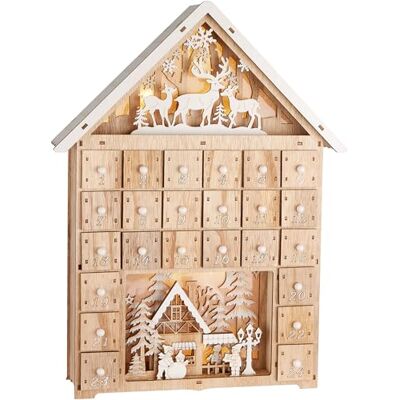 BRUBAKER Calendrier de l'Avent à Remplir Maison de Noël Calendrier de Noël en Bois de 40 cm avec Éclairage LED Rennes dans la Forêt, Village de Neige avec Enfants Maison Illuminé - Publicité BRUBAKER Calendrier de l'Avent à Remplir Maison de Noël Calendrier de Noël en Bois de 40 cm avec Éclairage LED Rennes dans la Forêt, Village de Neige avec Enfants Maison Illuminé - Publicité