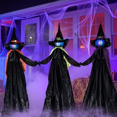 JOYIN Lot de 3 Piquets de Sorcière d'Halloween de 121,9 cm avec Têtes Lumineuses Multicolores pour Décoration Extérieure - Publicité JOYIN Lot de 3 Piquets de Sorcière d'Halloween de 121,9 cm avec Têtes Lumineuses Multicolores pour Décoration Extérieure - Publicité