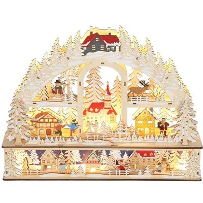 HOMCOM Village de Noël Lumineux avec 20 LED, Village de Noël animé en Arc à 3 Niveaux avec Effet Bois, Fonctionne sur Piles, 45 x 10 x 35 cm, Bois Naturel - Publicité HOMCOM Village de Noël Lumineux avec 20 LED, Village de Noël animé en Arc à 3 Niveaux avec Effet Bois, Fonctionne sur Piles, 45 x 10 x 35 cm, Bois Naturel - Publicité