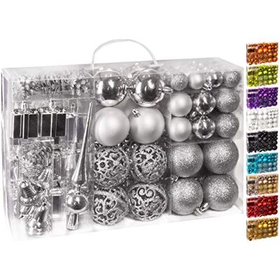 BRUBAKER Boules de Noël & Pointe de Sapin 101 Pièces/Coffret XXL Décoration Arbre de Noël Argenté - Publicité BRUBAKER Boules de Noël & Pointe de Sapin 101 Pièces/Coffret XXL Décoration Arbre de Noël Argenté - Publicité