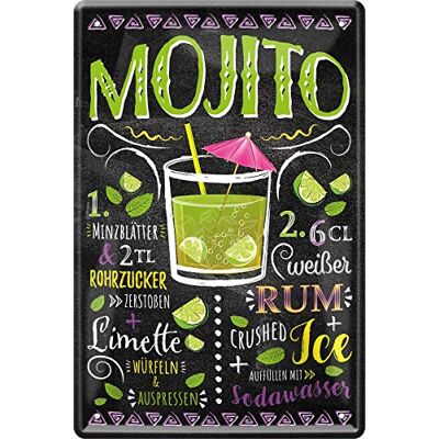 ART Mojito Rum Plaque en tôle décorative avec recette cocktail, décoration de bar, fête 20 x 30 cm - Publicité ART Mojito Rum Plaque en tôle décorative avec recette cocktail, décoration de bar, fête 20 x 30 cm - Publicité