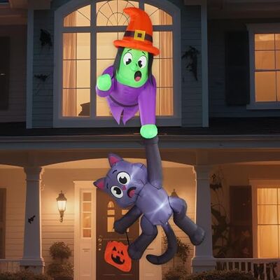 JOYIN Décoration de toit gonflable pour Halloween, sorcière et chat noir de 2,4 m de haut, décoration gonflable avec lumières LED, articles gonflables géants pour Halloween, cour - Publicité JOYIN Décoration de toit gonflable pour Halloween, sorcière et chat noir de 2,4 m de haut, décoration gonflable avec lumières LED, articles gonflables géants pour Halloween, cour - Publicité
