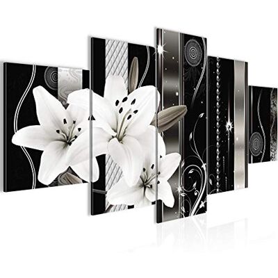 Tableau Lis Fleurs 200 x 100 cm 5 Parties XXL Decoration Murale Dessin Gris 008451c - Publicité Tableau Lis Fleurs 200 x 100 cm 5 Parties XXL Decoration Murale Dessin Gris 008451c - Publicité