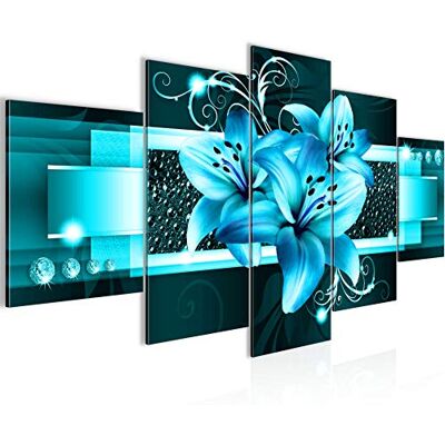 Tableau Lis Fleurs 200 x 100 cm 5 Parties XXL Decoration Murale Dessin Turquoise 008651a - Publicité Tableau Lis Fleurs 200 x 100 cm 5 Parties XXL Decoration Murale Dessin Turquoise 008651a - Publicité