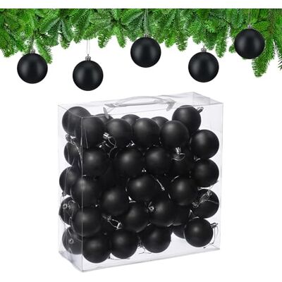 Relaxdays Boule de Noël, lot Pratique de 50, Mate, Plastique Robuste, pour Le Sapin, diamètre : 6 cm, Noire - Publicité Relaxdays Boule de Noël, lot Pratique de 50, Mate, Plastique Robuste, pour Le Sapin, diamètre : 6 cm, Noire - Publicité