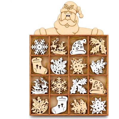 com-four ® Ensemble de 48 pendentifs en Bois pour Sapin de Noël ornements naturels à suspendre - Publicité com-four ® Ensemble de 48 pendentifs en Bois pour Sapin de Noël ornements naturels à suspendre - Publicité
