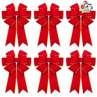 JOYIN Lot de 6 nœuds en velours rouge de 35,6 x 30,5 cm pour couronne, arbre, boîtes cadeaux, décorations extérieures, sapin de Noël - Publicité JOYIN Lot de 6 nœuds en velours rouge de 35,6 x 30,5 cm pour couronne, arbre, boîtes cadeaux, décorations extérieures, sapin de Noël - Publicité