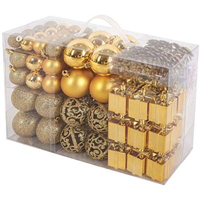 BRUBAKER Boules de Noël & Pointe de Sapin 101 Pièces/Coffret XXL Décoration Arbre de Noël Doré/Or - Publicité BRUBAKER Boules de Noël & Pointe de Sapin 101 Pièces/Coffret XXL Décoration Arbre de Noël Doré/Or - Publicité