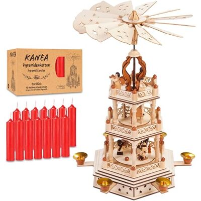 BRUBAKER Pyramide de Noël avec Lot de 50 Bougies Rouges Carrousel Rotatif à Trois Niveaux avec Figurines en Bois Peintes à la Main Décoration de Fête de 44 cm Finition Naturelle - Publicité BRUBAKER Pyramide de Noël avec Lot de 50 Bougies Rouges Carrousel Rotatif à Trois Niveaux avec Figurines en Bois Peintes à la Main Décoration de Fête de 44 cm Finition Naturelle - Publicité