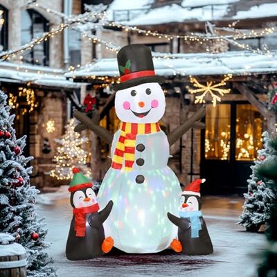 Outsunny Bonhomme de Neige et Pingouins Gonflable de Noël de 180 cm avec lumières LED et projecteur Clignotant, matériel Fixation et souffleur, décoration de Noël intérieur et extérieur - Publicité Outsunny Bonhomme de Neige et Pingouins Gonflable de Noël de 180 cm avec lumières LED et projecteur Clignotant, matériel Fixation et souffleur, décoration de Noël intérieur et extérieur - Publicité