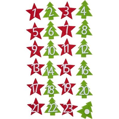 VBS Chiffres de calendrier de l'Avent en feutrine avec pastilles adhésives 24 pcs. 4cm Chiffres de calendrier de l'Avent, décorés d'un côté, autocollants, pour l'Avent - Publicité VBS Chiffres de calendrier de l'Avent en feutrine avec pastilles adhésives 24 pcs. 4cm Chiffres de calendrier de l'Avent, décorés d'un côté, autocollants, pour l'Avent - Publicité