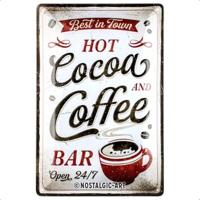 ART Plaque vintage, Hot Cocoa & Coffee – Idée de cadeau pour amateurs de café, en métal, Design rétro pour la décoration, 20 x 30 cm - Publicité ART Plaque vintage, Hot Cocoa & Coffee – Idée de cadeau pour amateurs de café, en métal, Design rétro pour la décoration, 20 x 30 cm - Publicité