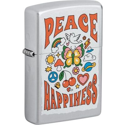 Zippo Briquet Tempête Peace & Happiness Finition Chrome Satiné, Color Image Rechargeable Réutilisable Design Coupe-Vent Coffret Cadeau Fabriqué aux États-Unis - Publicité Zippo Briquet Tempête Peace & Happiness Finition Chrome Satiné, Color Image Rechargeable Réutilisable Design Coupe-Vent Coffret Cadeau Fabriqué aux États-Unis - Publicité
