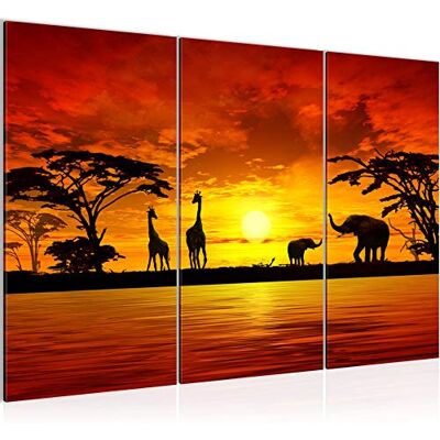 Afrique Le Coucher Du Soleil Peinture Tableau Salon XXL Orange Girafe L'Éléphant 120 x 80 cm 3 Parties Decoration Murale 000231a - Publicité Afrique Le Coucher Du Soleil Peinture Tableau Salon XXL Orange Girafe L'Éléphant 120 x 80 cm 3 Parties Decoration Murale 000231a - Publicité