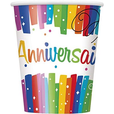 Unique Gobelet Joyeux Anniversaire 8 pièces 270 ml Rainbow Ribbon - Publicité Unique Gobelet Joyeux Anniversaire 8 pièces 270 ml Rainbow Ribbon - Publicité