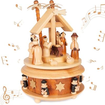 BRUBAKER Boîte à Musique en Bois Crèche avec Jésus, Marie et Joseph Mélodie : Douce Nuit 19 cm Boîte à Musique Noël Carrousel avec Étoile de Bethléem et Chanteur à l'Étoile Brun Naturel - Publicité BRUBAKER Boîte à Musique en Bois Crèche avec Jésus, Marie et Joseph Mélodie : Douce Nuit 19 cm Boîte à Musique Noël Carrousel avec Étoile de Bethléem et Chanteur à l'Étoile Brun Naturel - Publicité