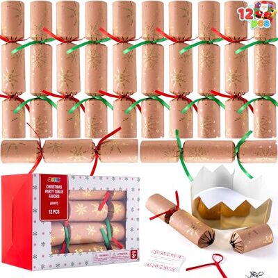 JOYIN Lot de 12 cadeaux de Noël sans bouton pression en papier kraft avec flocons de neige avec chapeau de fête, blagues et cadeaux de Noël - Publicité JOYIN Lot de 12 cadeaux de Noël sans bouton pression en papier kraft avec flocons de neige avec chapeau de fête, blagues et cadeaux de Noël - Publicité