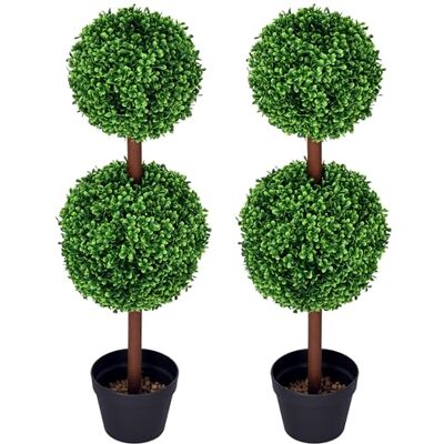 HOMCOM Lot de 2 Arbres Buis Artificiel Double Boules avec Tronc 90 cm Vert - Publicité HOMCOM Lot de 2 Arbres Buis Artificiel Double Boules avec Tronc 90 cm Vert - Publicité