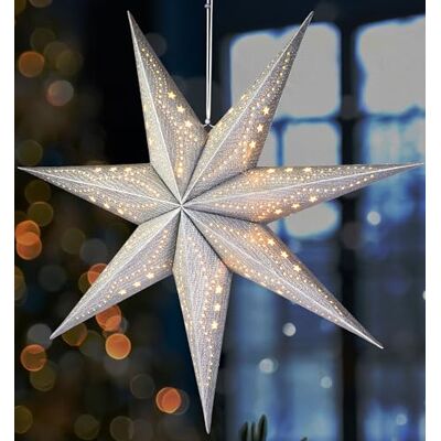 BRUBAKER Étoile de Noël 3D à Suspendre Étoile de Papier de Fenêtre avec Douille E14-60 cm Modèle Déco Étoile de l'Avent Set Étoile Lumineuse de Noël avec 3,5 m de Câble Suspendue Argent - Publicité BRUBAKER Étoile de Noël 3D à Suspendre Étoile de Papier de Fenêtre avec Douille E14-60 cm Modèle Déco Étoile de l'Avent Set Étoile Lumineuse de Noël avec 3,5 m de Câble Suspendue Argent - Publicité