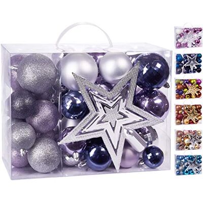 BRUBAKER Boules de Noël & Pointe de Sapin Coffret de 50 Pièces Décoration Arbre de Noël Violet/Argenté - Publicité BRUBAKER Boules de Noël & Pointe de Sapin Coffret de 50 Pièces Décoration Arbre de Noël Violet/Argenté - Publicité
