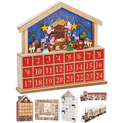 BRUBAKER Calendrier de l'Avent 24 Tiroirs à remplir Crèche de Noël Bethléem Décoration de Noël en Bois 34,5 x 32 x 6 cm - Publicité BRUBAKER Calendrier de l'Avent 24 Tiroirs à remplir Crèche de Noël Bethléem Décoration de Noël en Bois 34,5 x 32 x 6 cm - Publicité