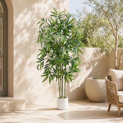 TXABL Bambou Plante Artificielle, 150cm Fausse Plante Arbre Artificiel, Plante Verte Artificielle avec Un Vase Blanc, Aspect Réaliste Fake Plant pour Décoration d'Intérieur de Bureau ou Salon ou Maison - Publicité TXABL Bambou Plante Artificielle, 150cm Fausse Plante Arbre Artificiel, Plante Verte Artificielle avec Un Vase Blanc, Aspect Réaliste Fake Plant pour Décoration d'Intérieur de Bureau ou Salon ou Maison - Publicité