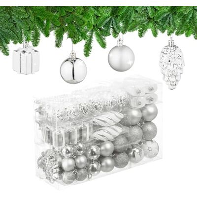 Relaxdays Boules de Noël, Lot de 72, en Plastique, Ornements de Sapin, cœurs, Bottes, Pommes de pin, argentées - Publicité Relaxdays Boules de Noël, Lot de 72, en Plastique, Ornements de Sapin, cœurs, Bottes, Pommes de pin, argentées - Publicité