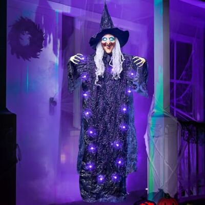 JOYIN Décoration de sorcière animée à Suspendre 183 cm avec Yeux Lumineux et Fonction d'activation sonore Décoration pour Halloween Décoration à Suspendre Extérieur et intérieur - - Publicité JOYIN Décoration de sorcière animée à Suspendre 183 cm avec Yeux Lumineux et Fonction d'activation sonore Décoration pour Halloween Décoration à Suspendre Extérieur et intérieur - - Publicité