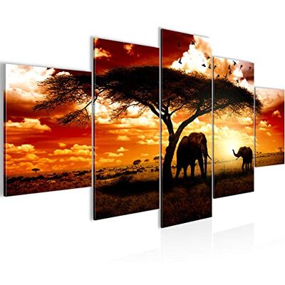 Afrique Le Coucher Du Soleil Tableau Murale Impression sur Toile Intissee 5 Parties L'Éléphant Savane Orange Chambre Salle 001553a - Publicité Afrique Le Coucher Du Soleil Tableau Murale Impression sur Toile Intissee 5 Parties L'Éléphant Savane Orange Chambre Salle 001553a - Publicité